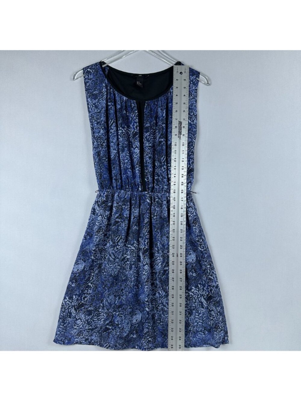 H&M Dress Size 6 Blue Black Paisely Print Sleeveless Elastic Waist - Picture 5 of 8